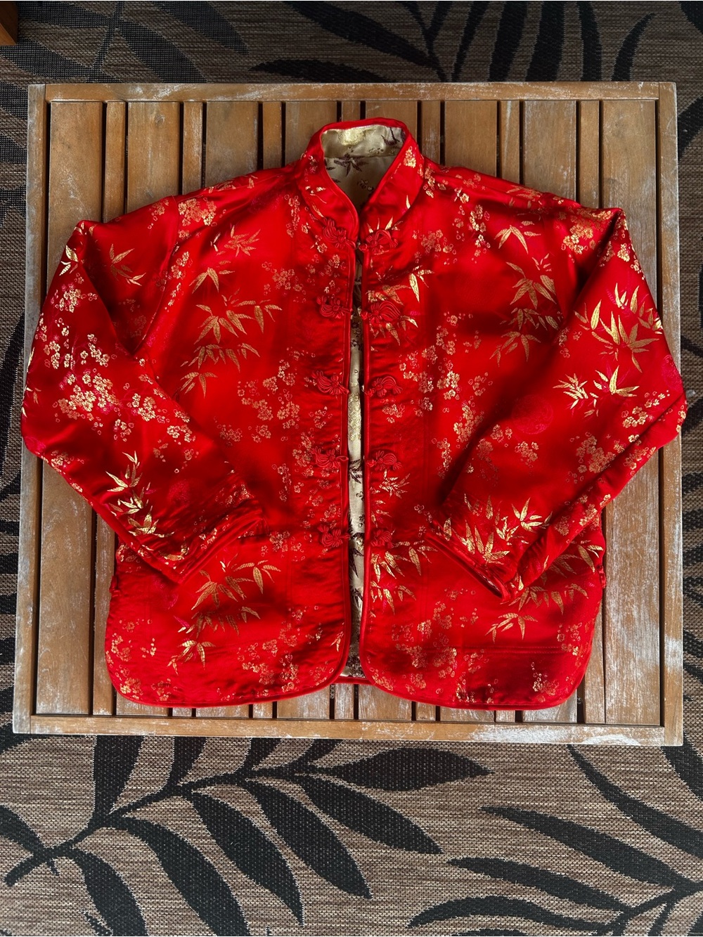 Men's Red Floral Satin Mandarin Jacket